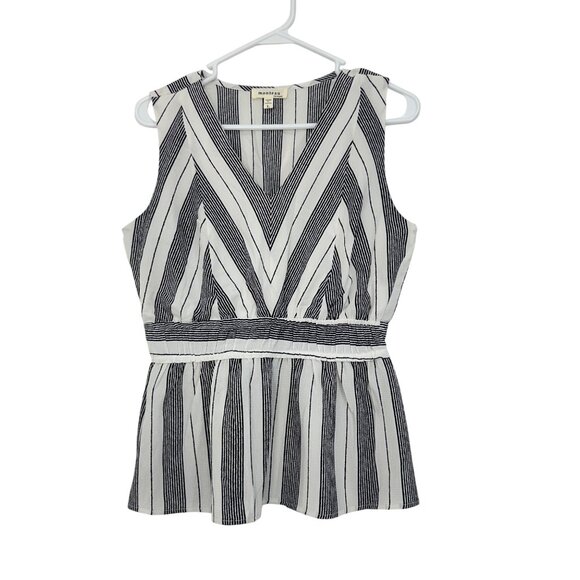 Monteau Womens Striped Sleeveless Peplum Top Size Large  Black & White Pullover - Picture 9 of 10